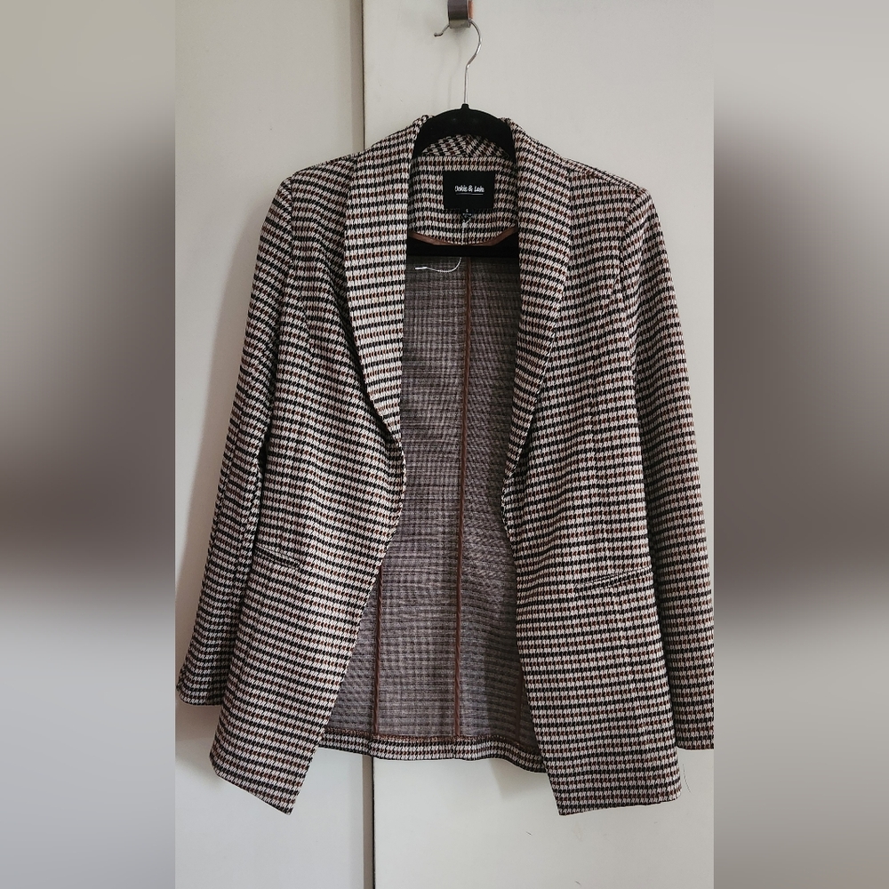 Houndstooth Open-Front Blazer - Neutral Tones
